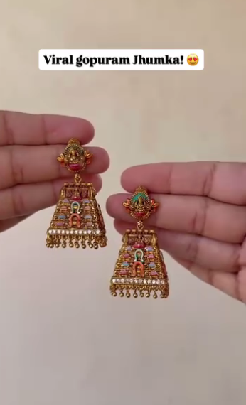 Beautiful and viral Meenakari work Gopuram Jhumkas.